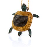 1.87 Cts. Yellow Black and Green Diamond Turtle  14K White Gold